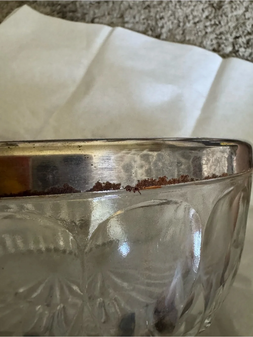 Vintage Cut Glass Serving Bowl with Silver Plated Trim Rim